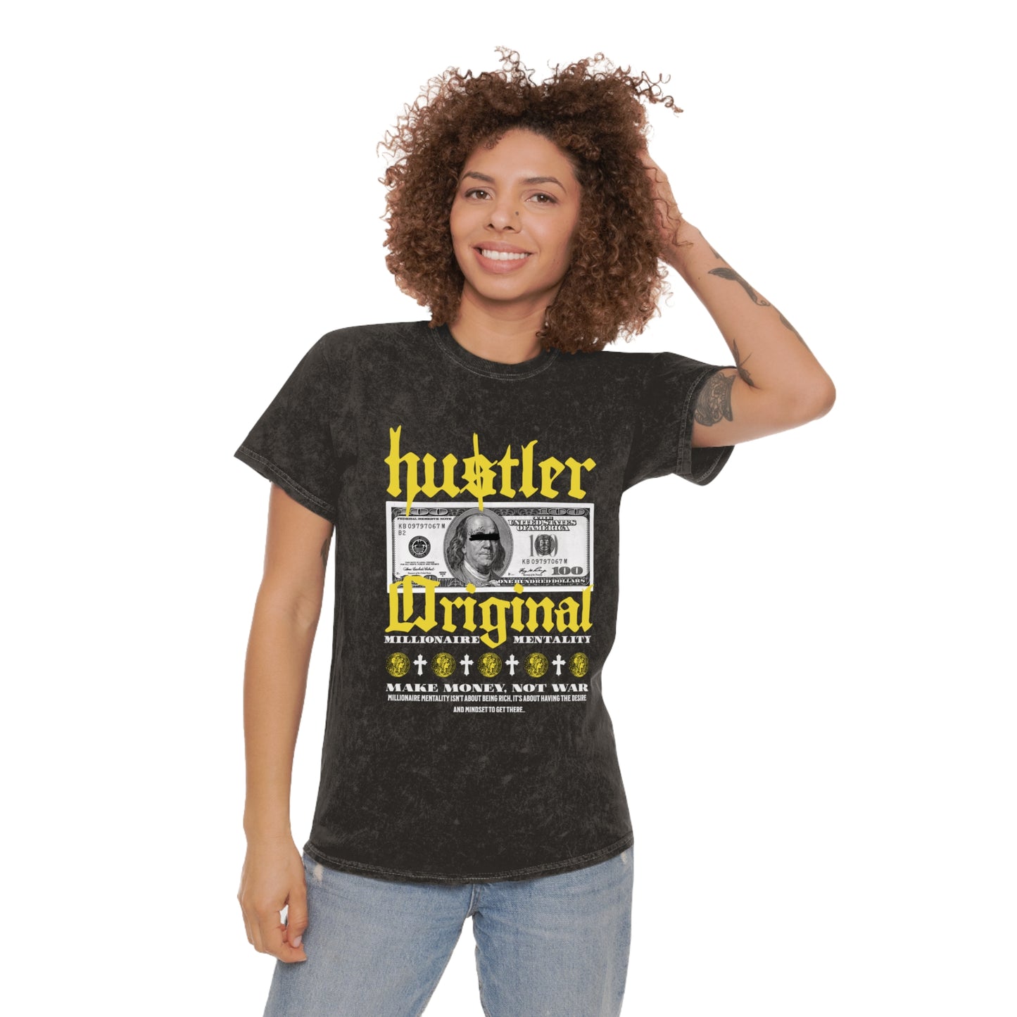 Womens Millionaire Mentality Hustler Original Unisex Mineral Wash T-Shirt