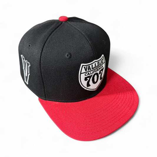 Vallejo Interstate 707 Snap Back Black, Red  & White Baseball Hat