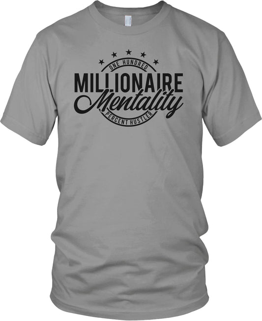 MILLIONAIRE MENTALITY ONE HUNDRED PERCENT HUSTLER GREY T-SHIRT (LIMITED EDITION)