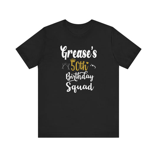 Grease's 50th Birthday Squad Tee, Unisex Jersey T-Shirt, Birthday Celebration Shirt, Team Party Apparel, Ideal for Milestone Birthdays