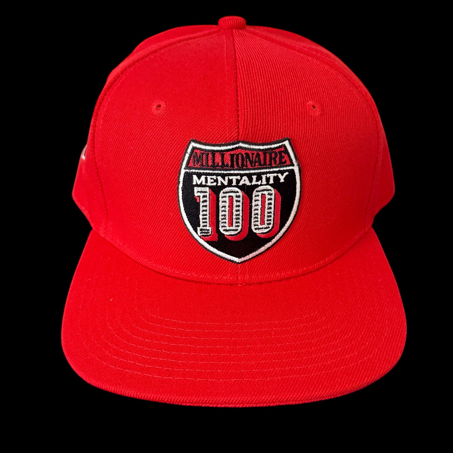 MILLIONAIRE MENTALITY BLACK & RED SNAP BACK BASEBALL HAT (MONEY BAG EDITION)