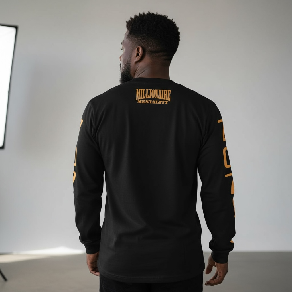 Vallejo California 707 License Plate Long Sleeve Black & Gold T-Shirt (Limited Edition)