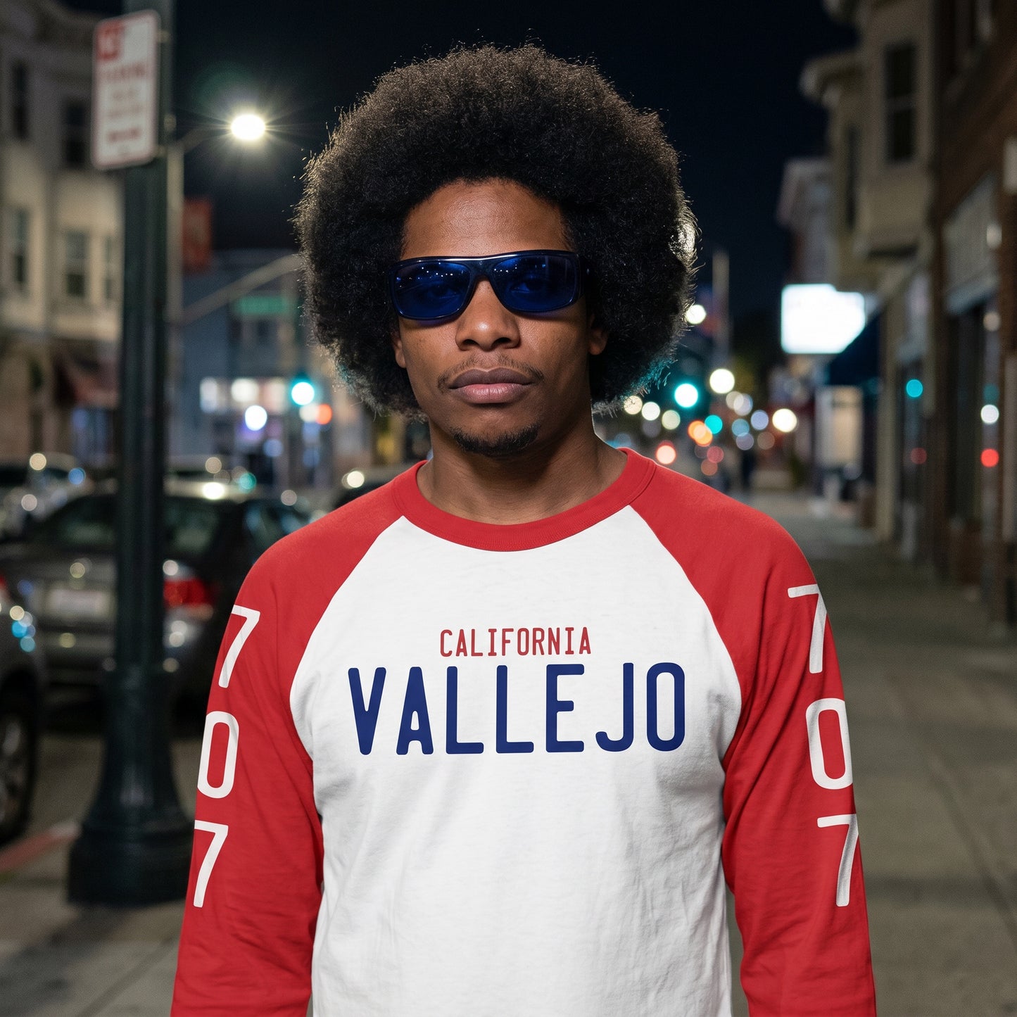 Vallejo California 707 License Plate - Red & White Raglan T-Shirt