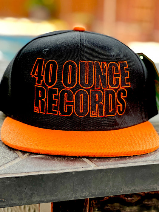 40 OUNCE RECORDS BLACK & ORANGE SNAP BACK BASEBALL HAT