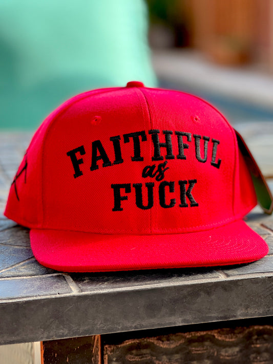 FAITHFUL AS FUCK RED & BLACK SNAP BACK BASEBALL HAT (NEW) NINER EDITION