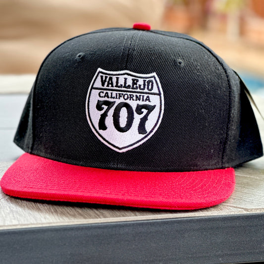 VALLEJO INTERSTATE 707 SNAP BACK BLACK, RED  & WHITE BASEBALL HAT