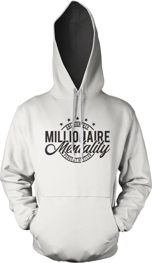 MILLIONAIRE MENTALITY WHITE HOODIE (LIMITED EDITION) ONE HUNDRED PERCENT HUSTLER