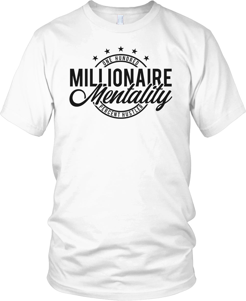 MILLIONAIRE MENTALITY ONE HUNDRED PERCENT HUSTLER WHITE T-SHIRT (LIMITED EDITION)