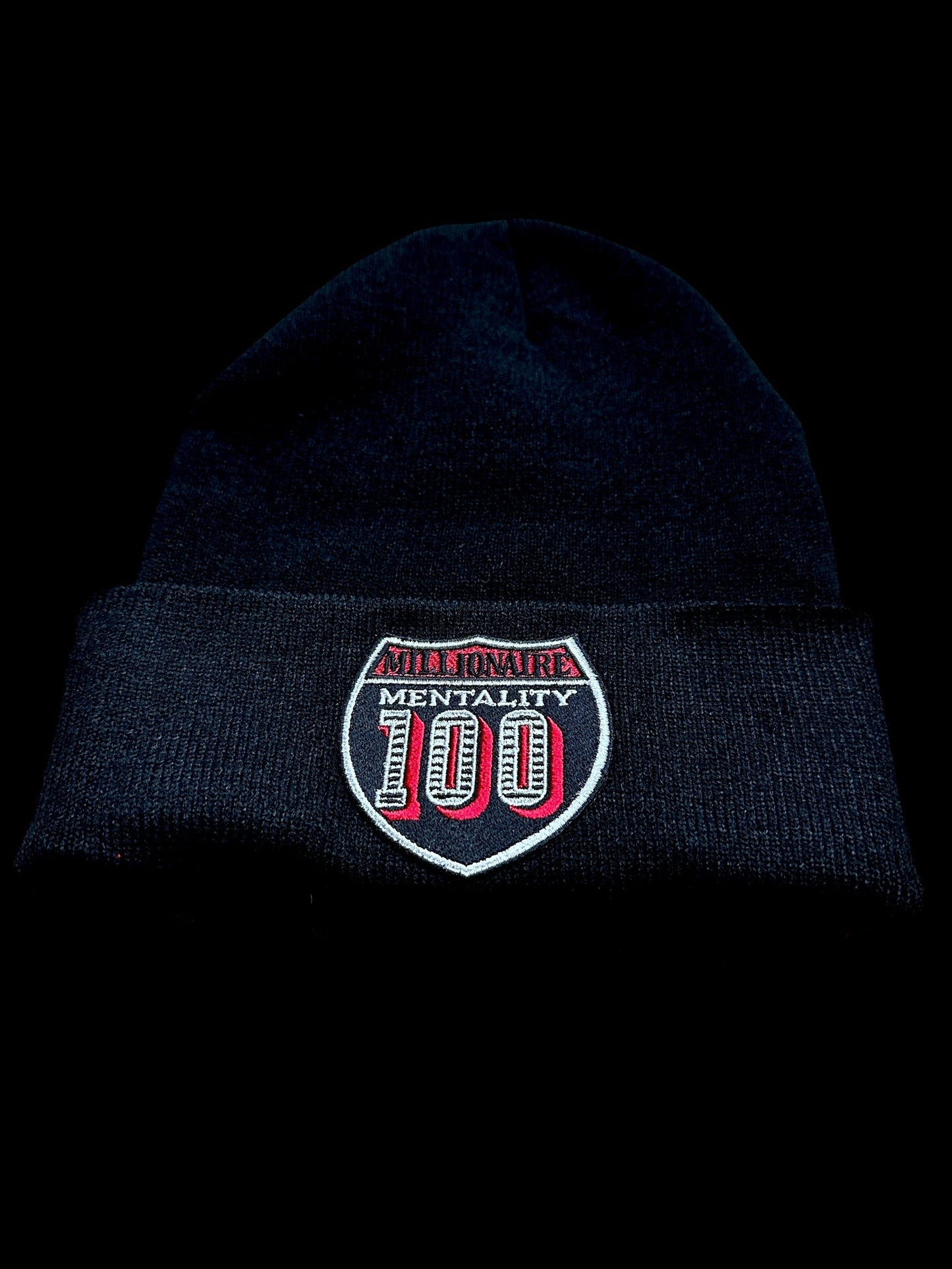 MILLIONAIRE MENTALITY BLACK RED & WHITE INTERSTATE LOGO BEANIE