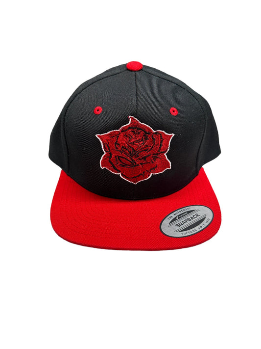 EMBROIDERED ROSE RED & BLACK SNAPBACK BASEBALL HAT