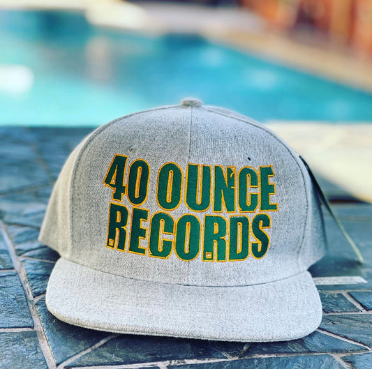 40 OUNCE RECORDS GREY, GREEN & GOLD SNAP BACK BASEBALL HAT